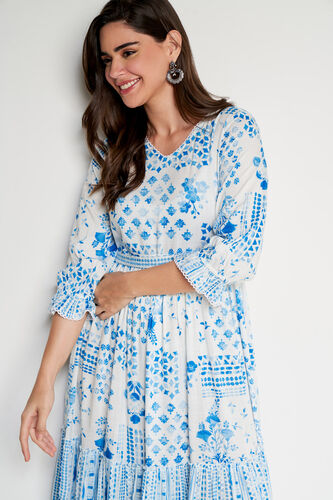 Blue Abstract Flared Dress, Blue, image 4
